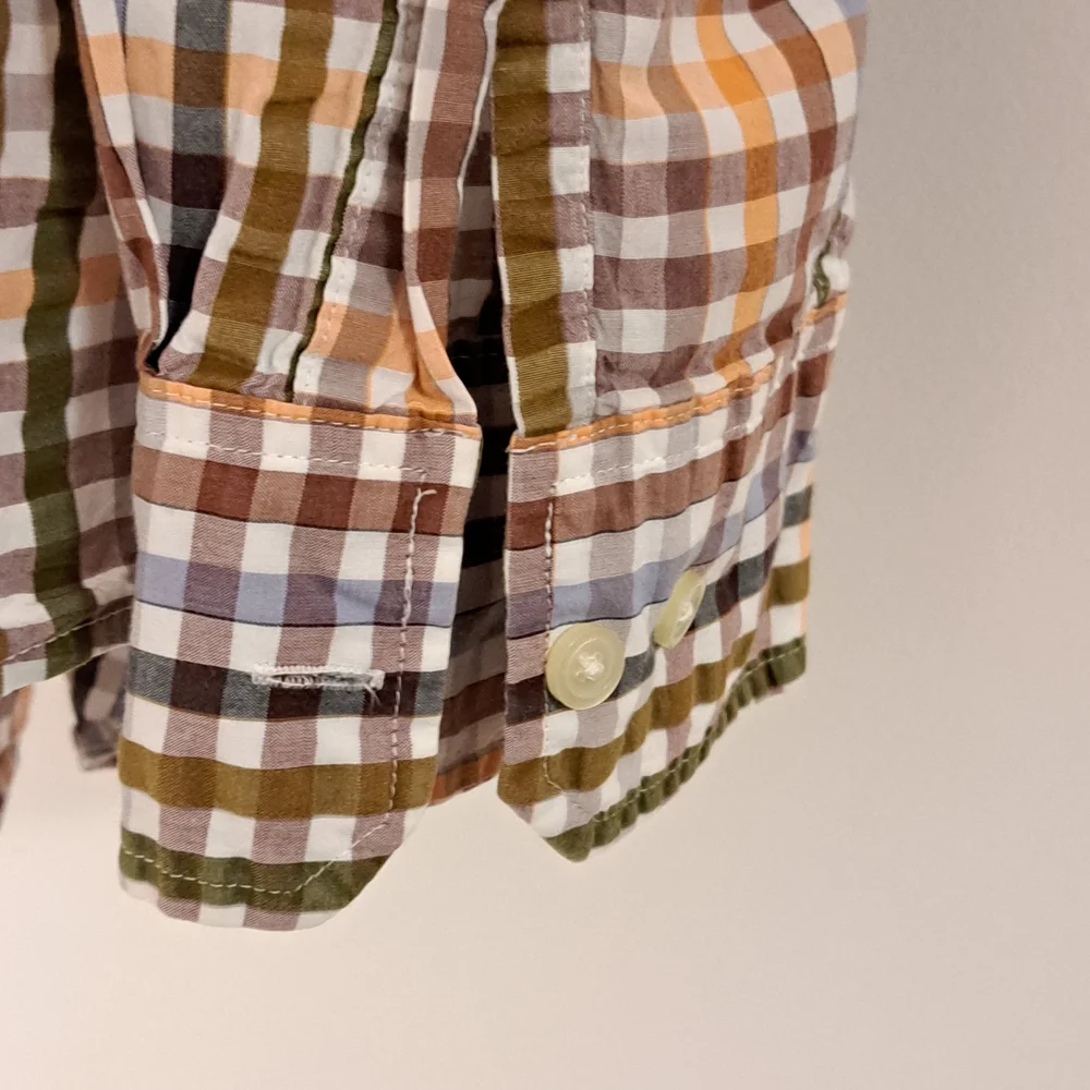 Banana Republic Plaid Shirt Green, Orange, & Brown Long Sleeve Men's 16-16 1/2